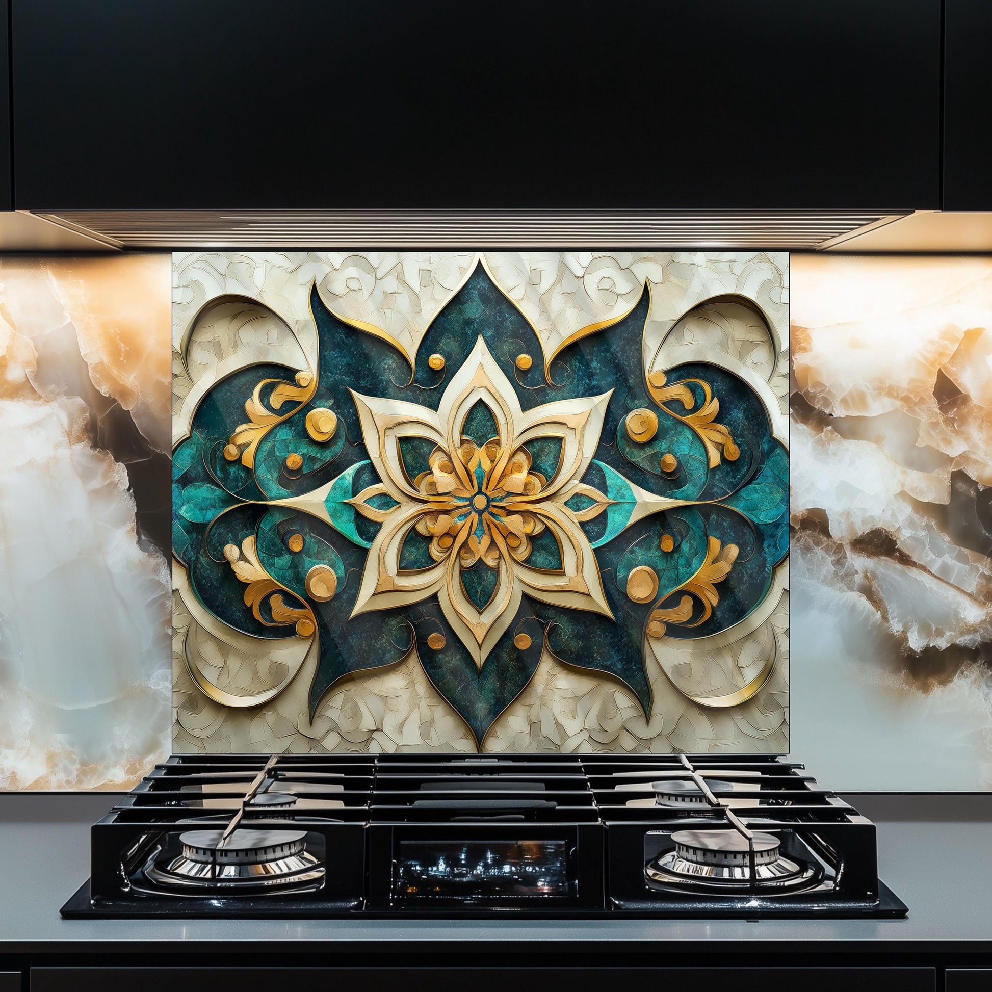 Moroccan Tempered Glass Kitchen Backsplash, Durable Stove Splashback, Custom Size Design