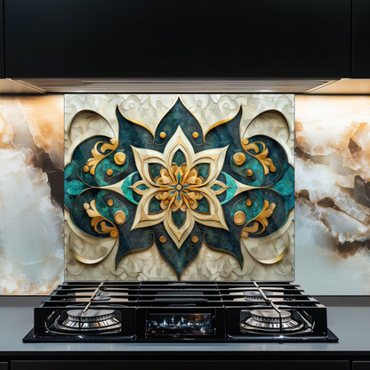 Moroccan Tempered Glass Kitchen Backsplash, Durable Stove Splashback, Custom Size Design