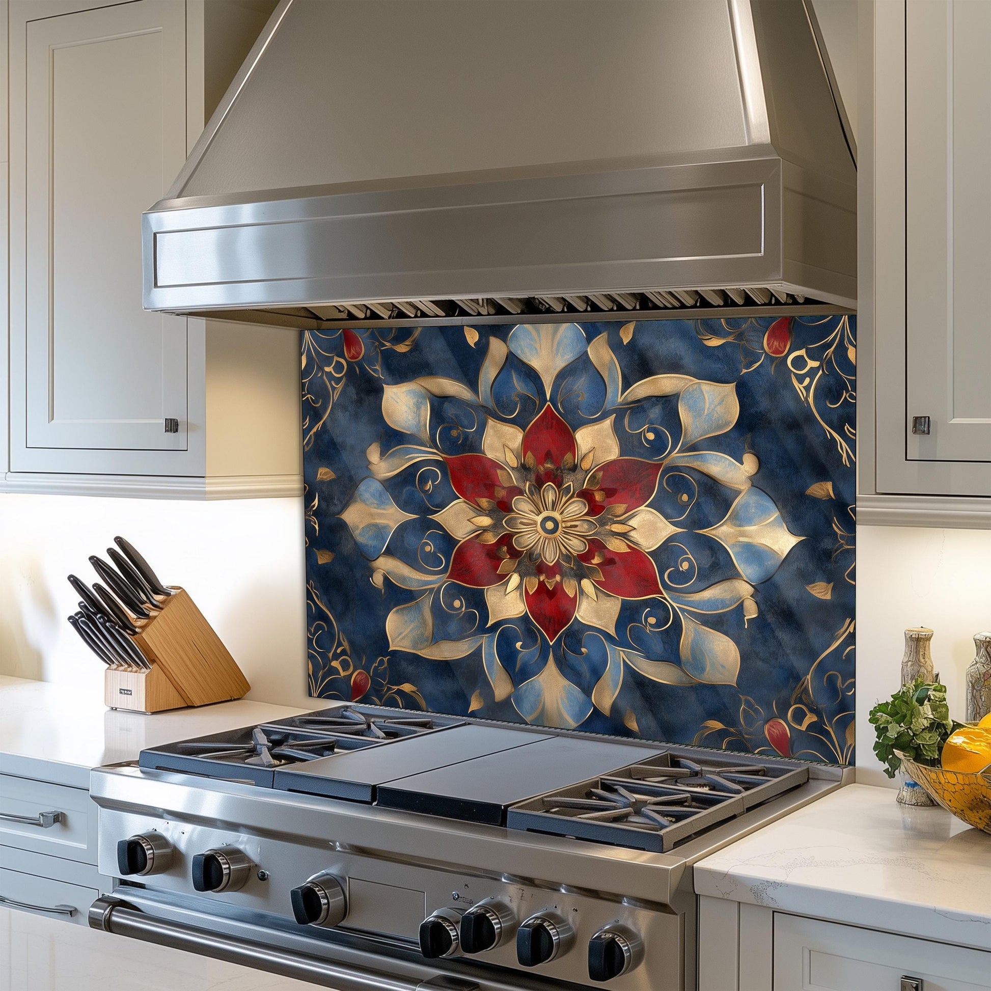 Moroccan Style Glass Backsplash, Geometric Tile Stove Guard, Heat Resistant Easy Clean Kitchen Art