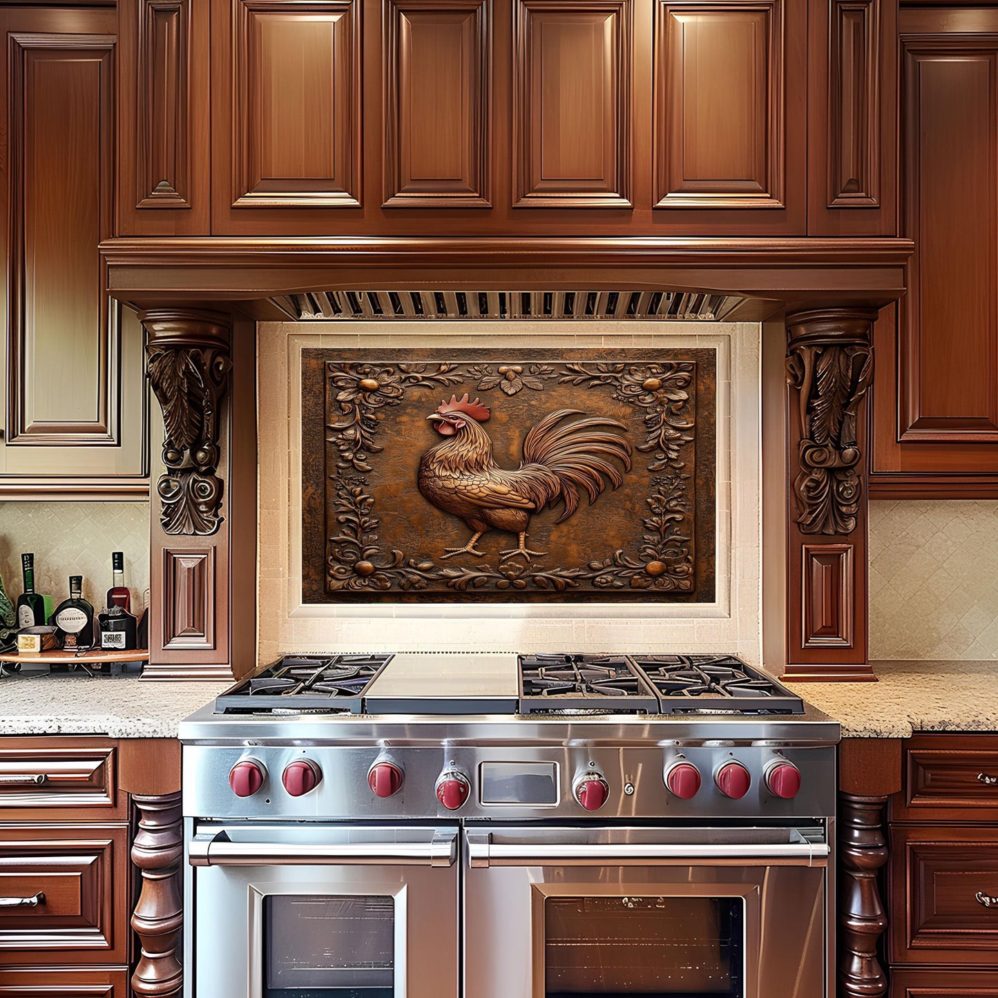 Rustic Rooster Tempered Glass Kitchen Backsplash: Farmhouse Decor