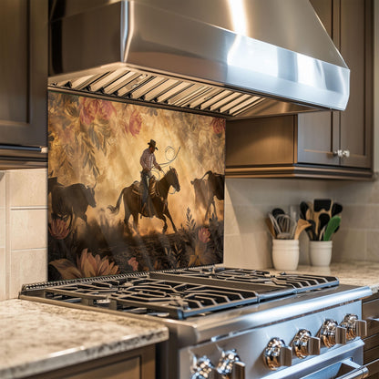Cowboy Tempered Glass Kitchen Splashback: Heat Resistant Backsplash
