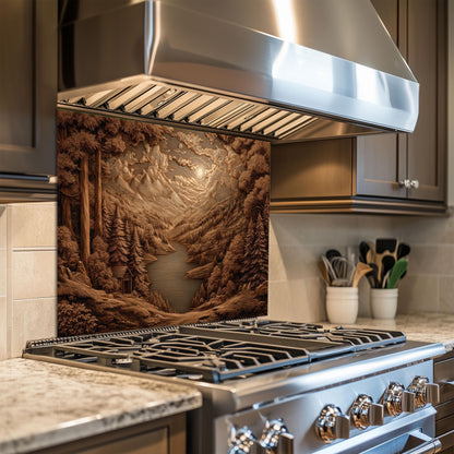 Sepia Mountain Landscape Kitchen Backsplash, UV Printed Tempered Glass Art, Custom Size Design
