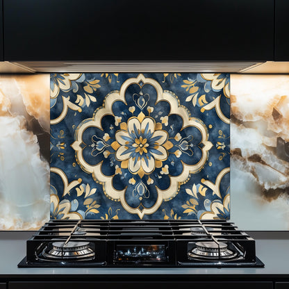 Moroccan Style Glass Backsplash, Geometric Tile Stove Guard, Heat Resistant Easy Clean Kitchen Art
