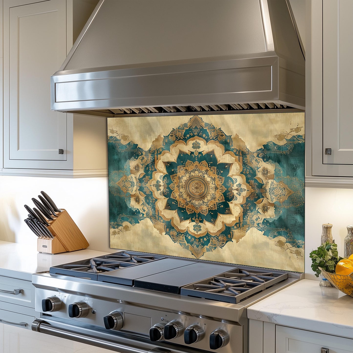 Moroccan Style Glass Backsplash, Heat Resistant Stove Guard, Custom Size Kitchen Art