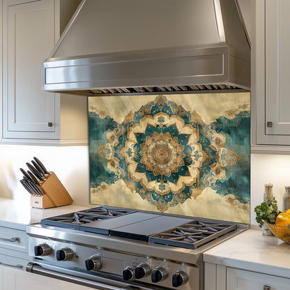 Moroccan Style Glass Backsplash, Heat Resistant Stove Guard, Custom Size Kitchen Art