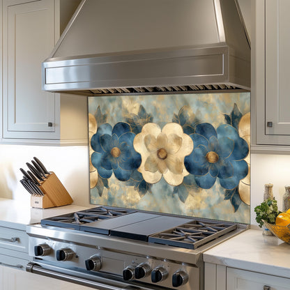 Moroccan Floral Pattern Kitchen Backsplash, UV Printed Tempered Glass Art, Custom Size Design