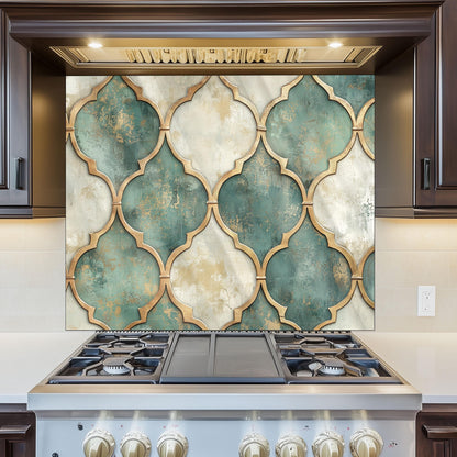 Moroccan Tempered Glass Backsplash, Artistic Geometric Stove Guard, Heat Resistant Easy Clean Art
