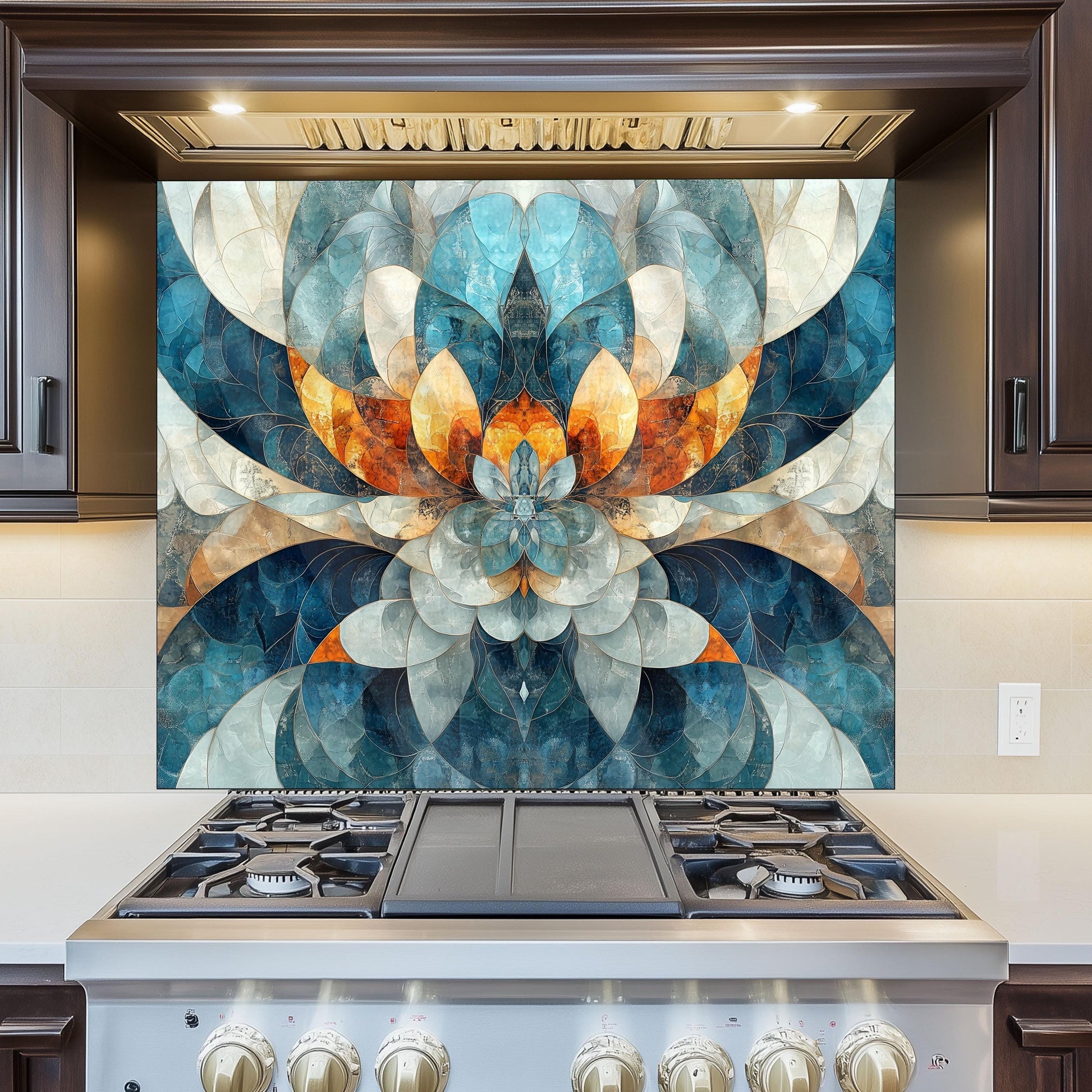 Moroccan Style Glass Backsplash, Heat Resistant Stove Guard, Custom Size Kitchen Art