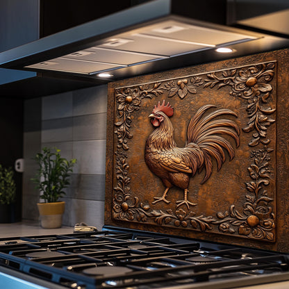 Rustic Rooster Tempered Glass Kitchen Backsplash: Farmhouse Decor