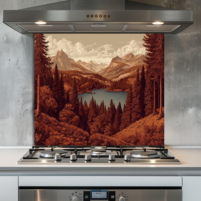 Tempered Glass Mountain Lake Backsplash: Rustic Cabin Kitchen Decor