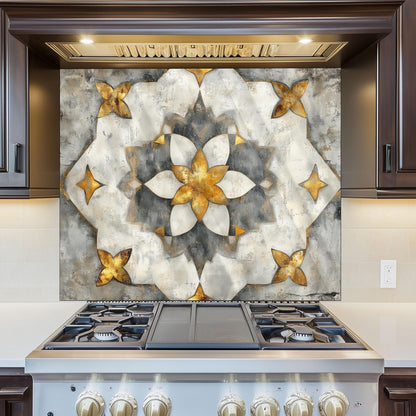 Navy & Amber Moroccan Backsplash, Heat Resistant Stove Guard, Custom Size Glass Art