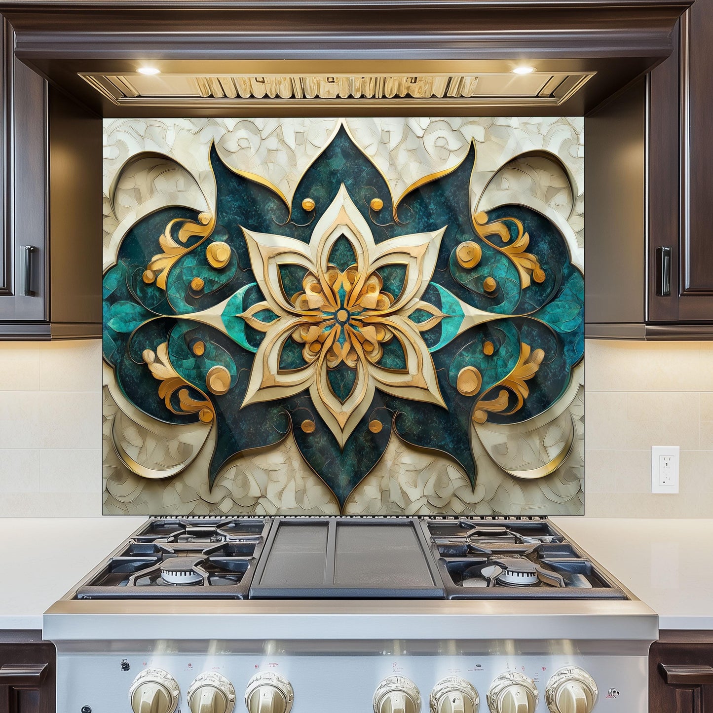 Moroccan Tempered Glass Kitchen Backsplash, Durable Stove Splashback, Custom Size Design