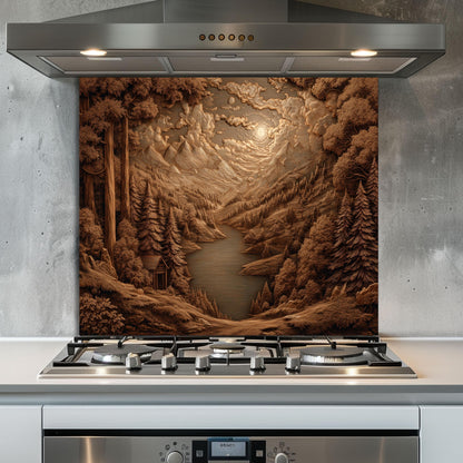 Sepia Mountain Landscape Kitchen Backsplash, UV Printed Tempered Glass Art, Custom Size Design