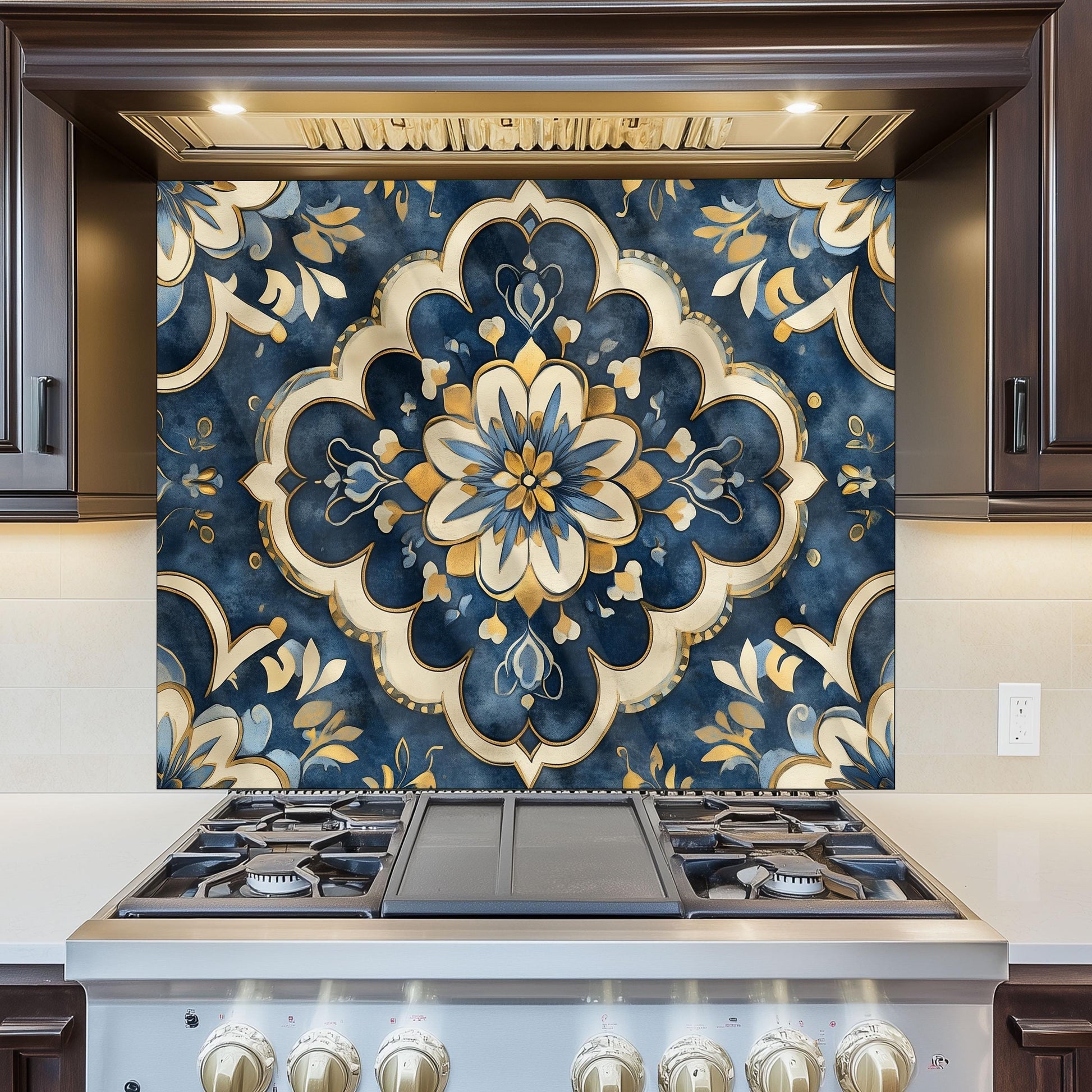 Moroccan Style Glass Backsplash, Geometric Tile Stove Guard, Heat Resistant Easy Clean Kitchen Art