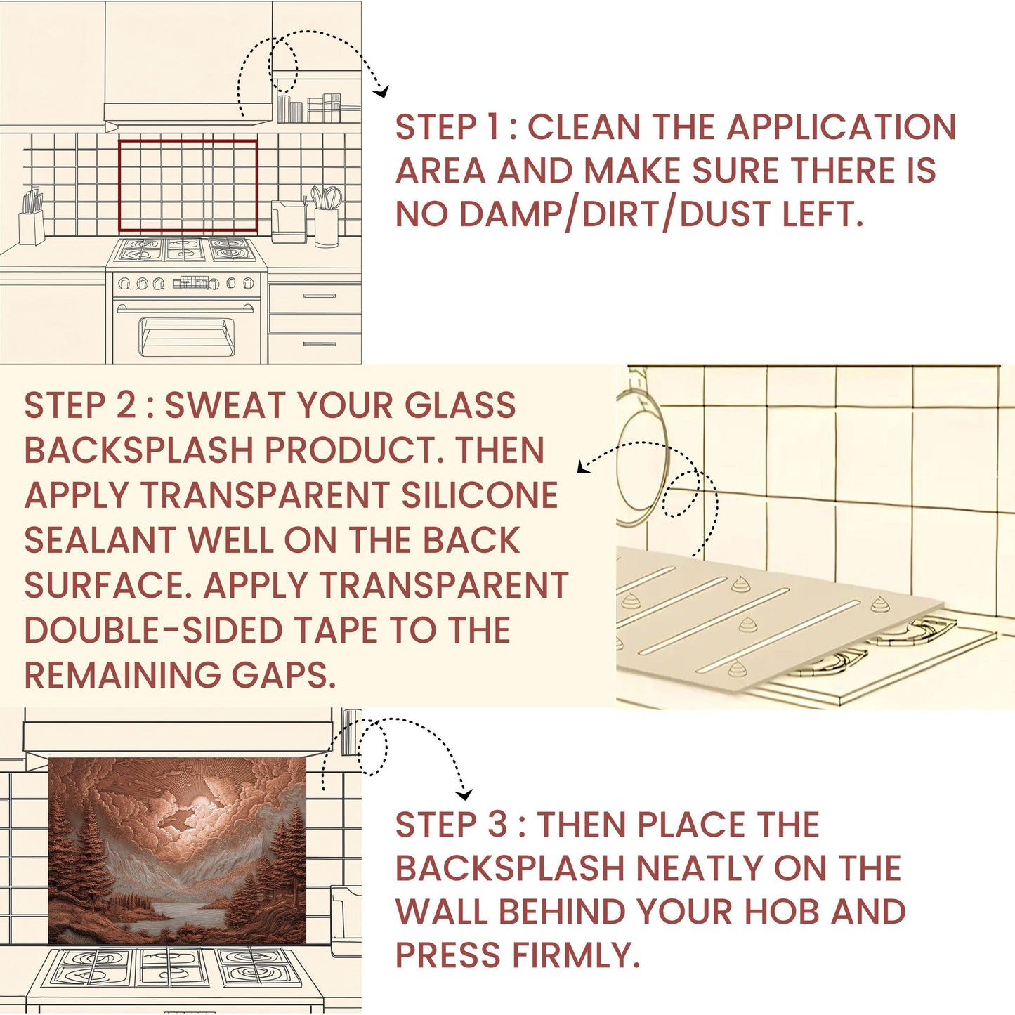 Tempered Glass Mountain & Deer Backsplash: Rustic Kitchen Decor