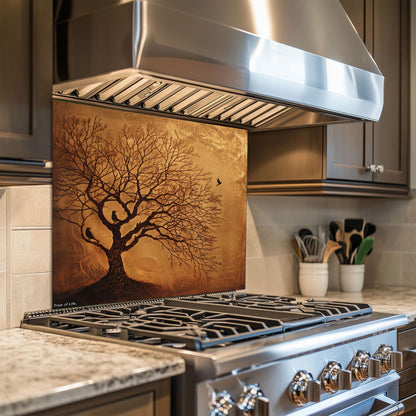 Copper Look Tree Kitchen Backsplash, UV Printed Tempered Glass Art, Custom Size Design