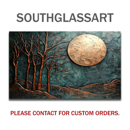 Copper Moon & Heron Backsplash, Heat Resistant Nature Guard, Custom Size Glass Art