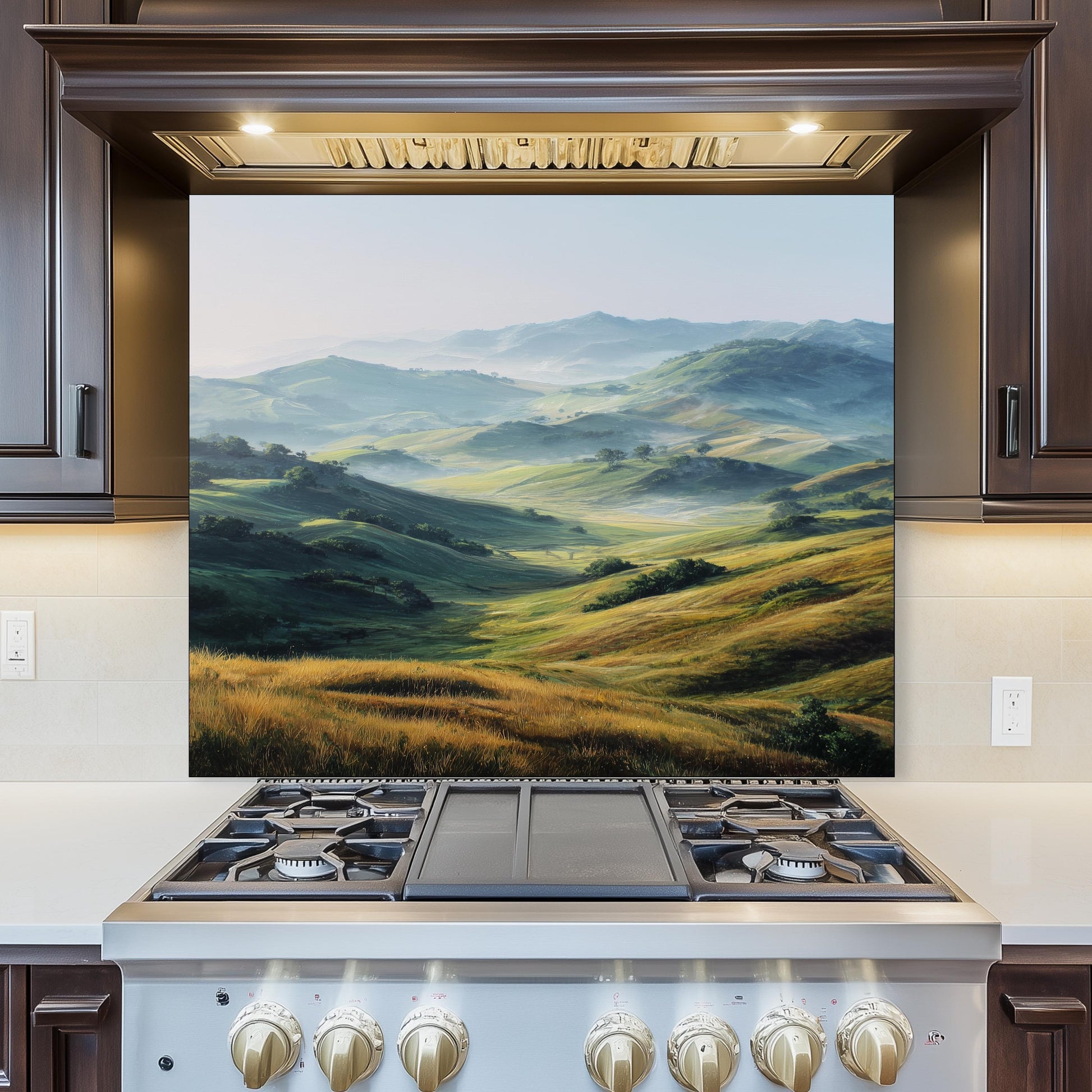Green Hills Tempered Glass Backsplash – Nature Landscape Kitchen Wall Art