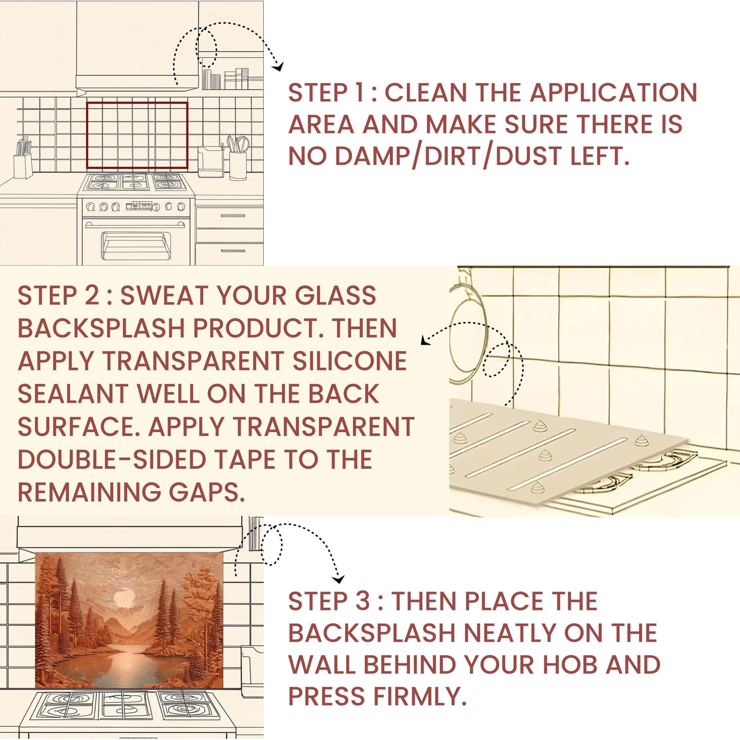 Tempered Glass Mountain & Deer Backsplash: Rustic Kitchen Decor