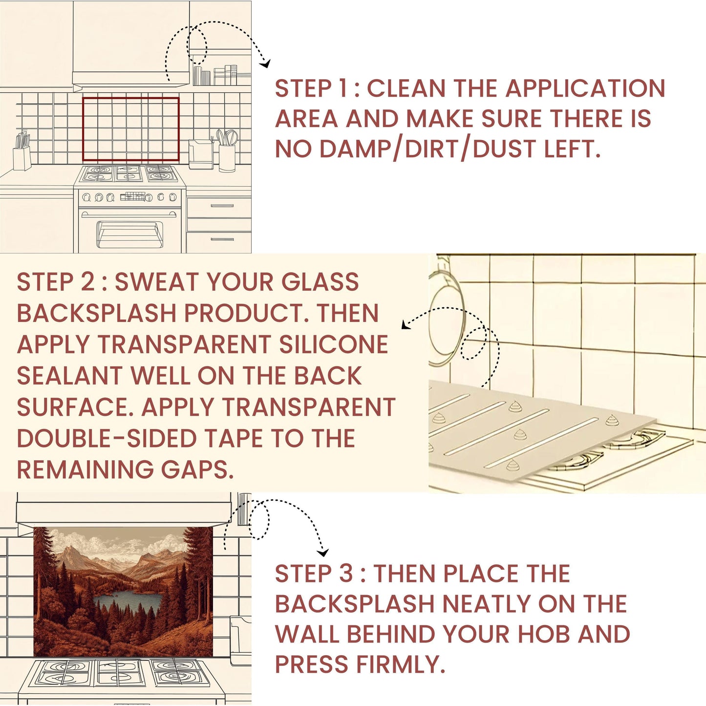Tempered Glass Mountain Lake Backsplash: Rustic Cabin Kitchen Decor