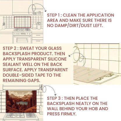 Tempered Glass Mountain Lake Backsplash: Rustic Cabin Kitchen Decor