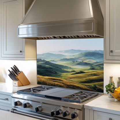 Green Hills Tempered Glass Backsplash – Nature Landscape Kitchen Wall Art