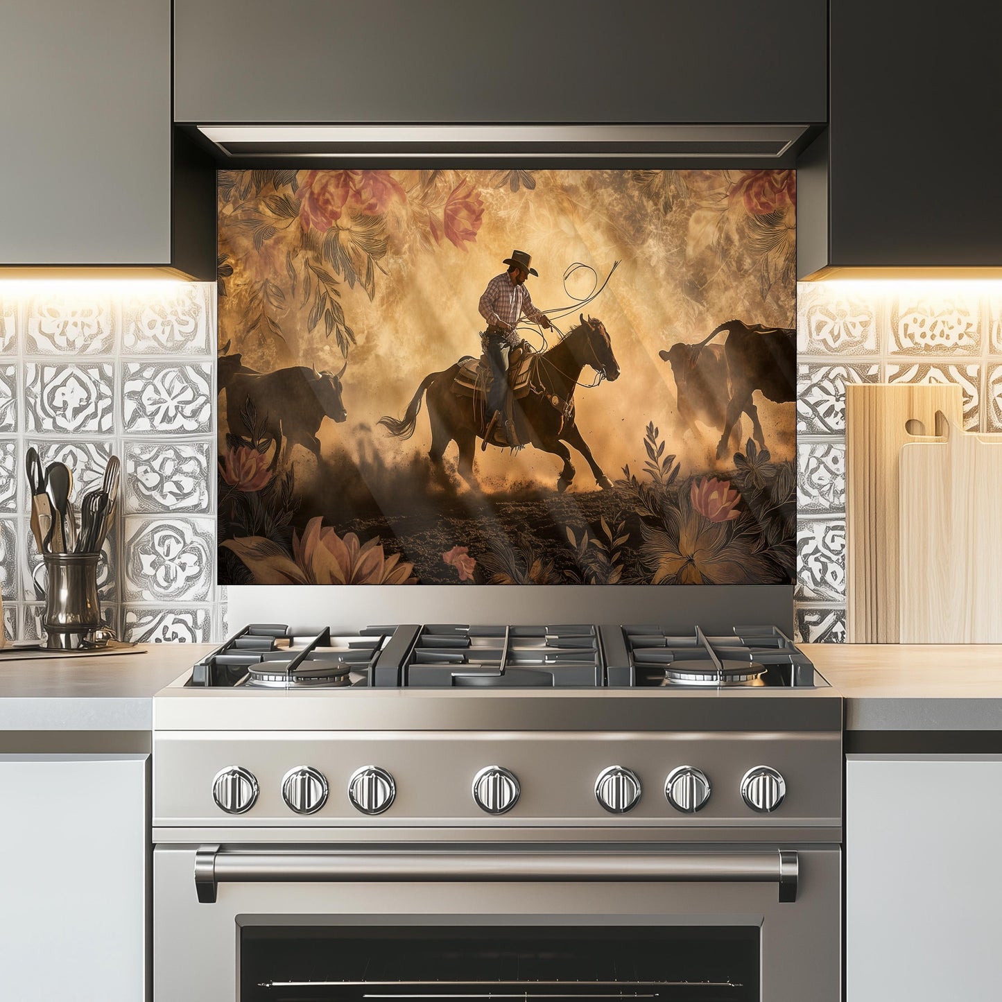 Cowboy Tempered Glass Kitchen Splashback: Heat Resistant Backsplash