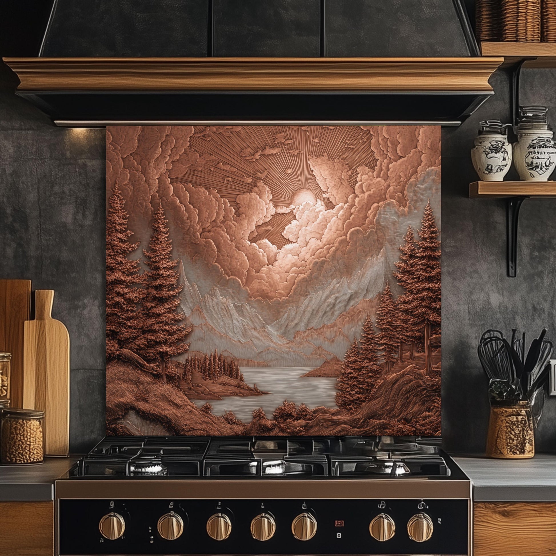 Tempered Glass Mountain & Deer Backsplash: Rustic Kitchen Decor