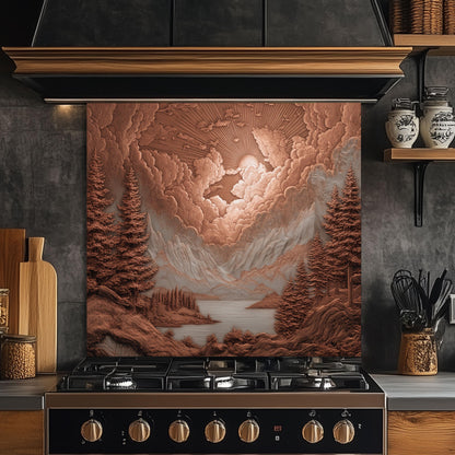 Tempered Glass Mountain & Deer Backsplash: Rustic Kitchen Decor