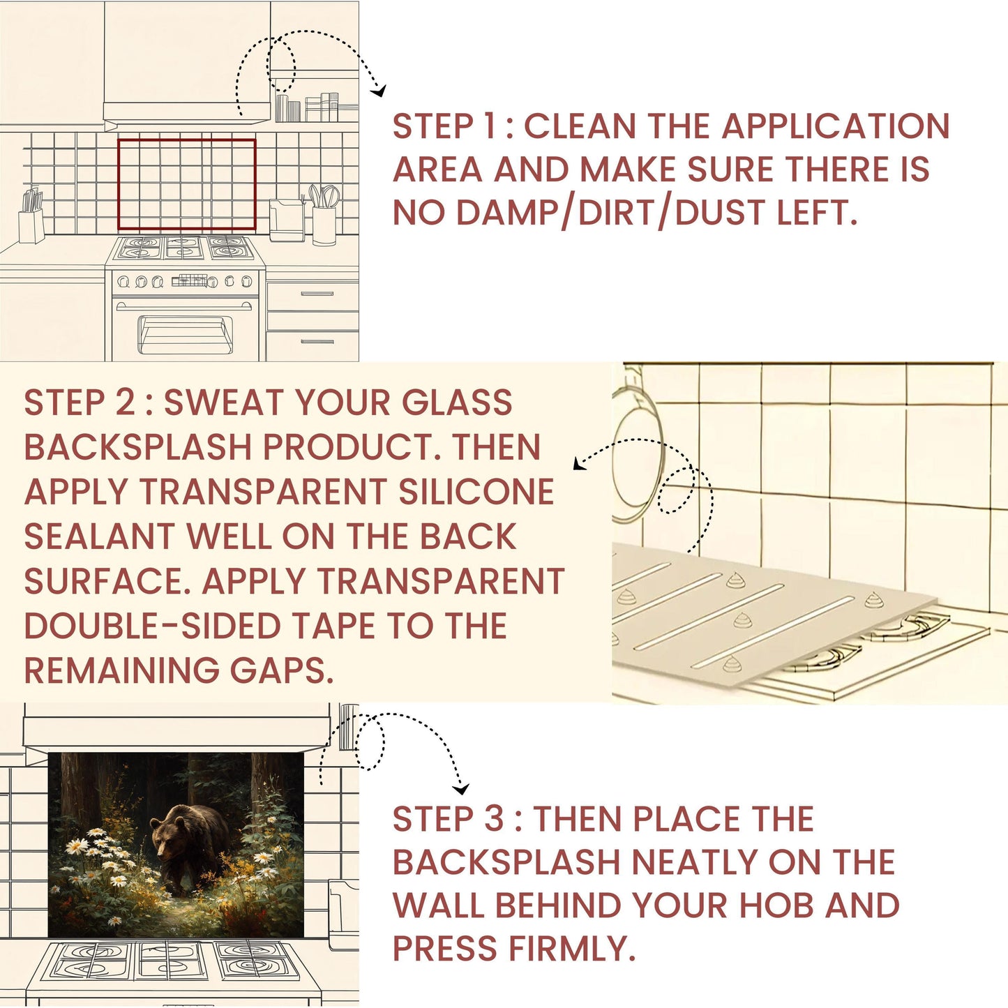 Copper Bear Backsplash: Hand-Embossed Tempered Glass, Rustic Cabin Kitchen