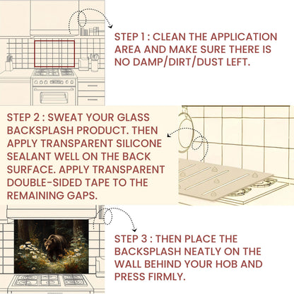 Copper Bear Backsplash: Hand-Embossed Tempered Glass, Rustic Cabin Kitchen