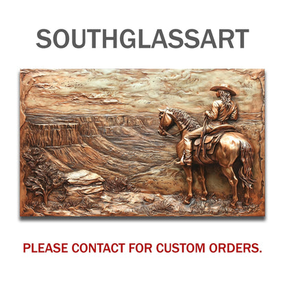 Cowboy Western Kitchen Backsplash, Copper Look Tempered Glass Art, Custom Size Design
