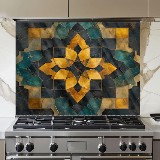Moroccan Style Glass Backsplash, Floral Medallion Stove Guard, Heat Resistant Easy Clean Kitchen Art