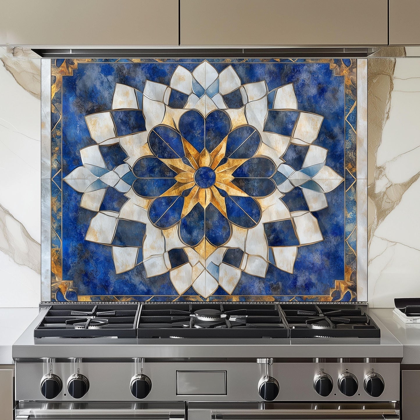 Moroccan Style Glass Backsplash, Ornate Pattern Stove Guard, Heat Resistant Easy Clean Kitchen Art
