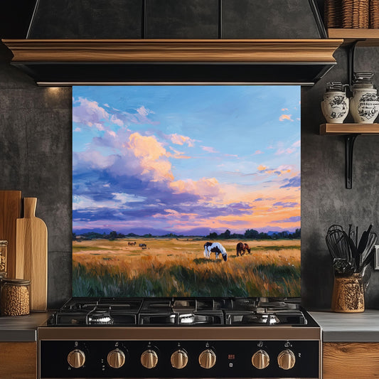 Pastel Floral Glass Backsplash, Soft Spring Blossom Stove Guard, Heat Resistant Easy Clean Art