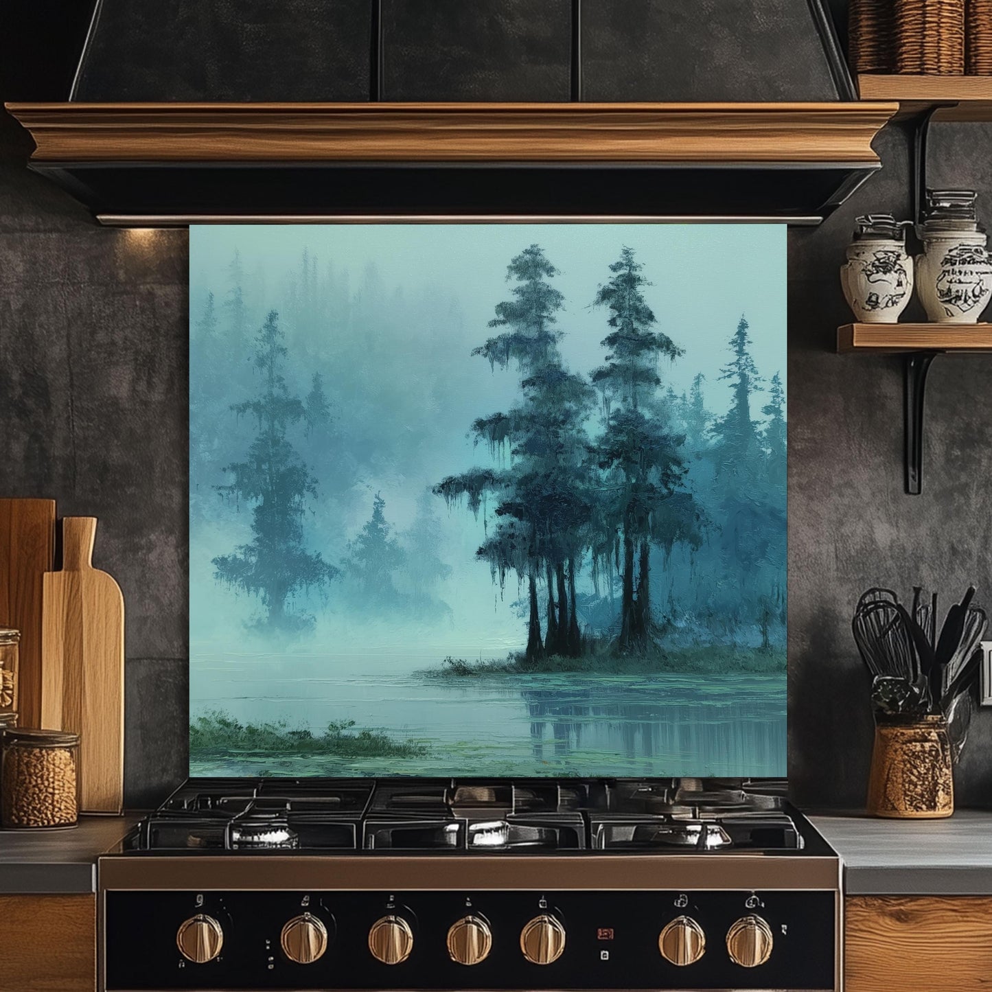 Misty Cypress Swamp Tempered Glass Backsplash - Foggy Lake Kitchen Splashback