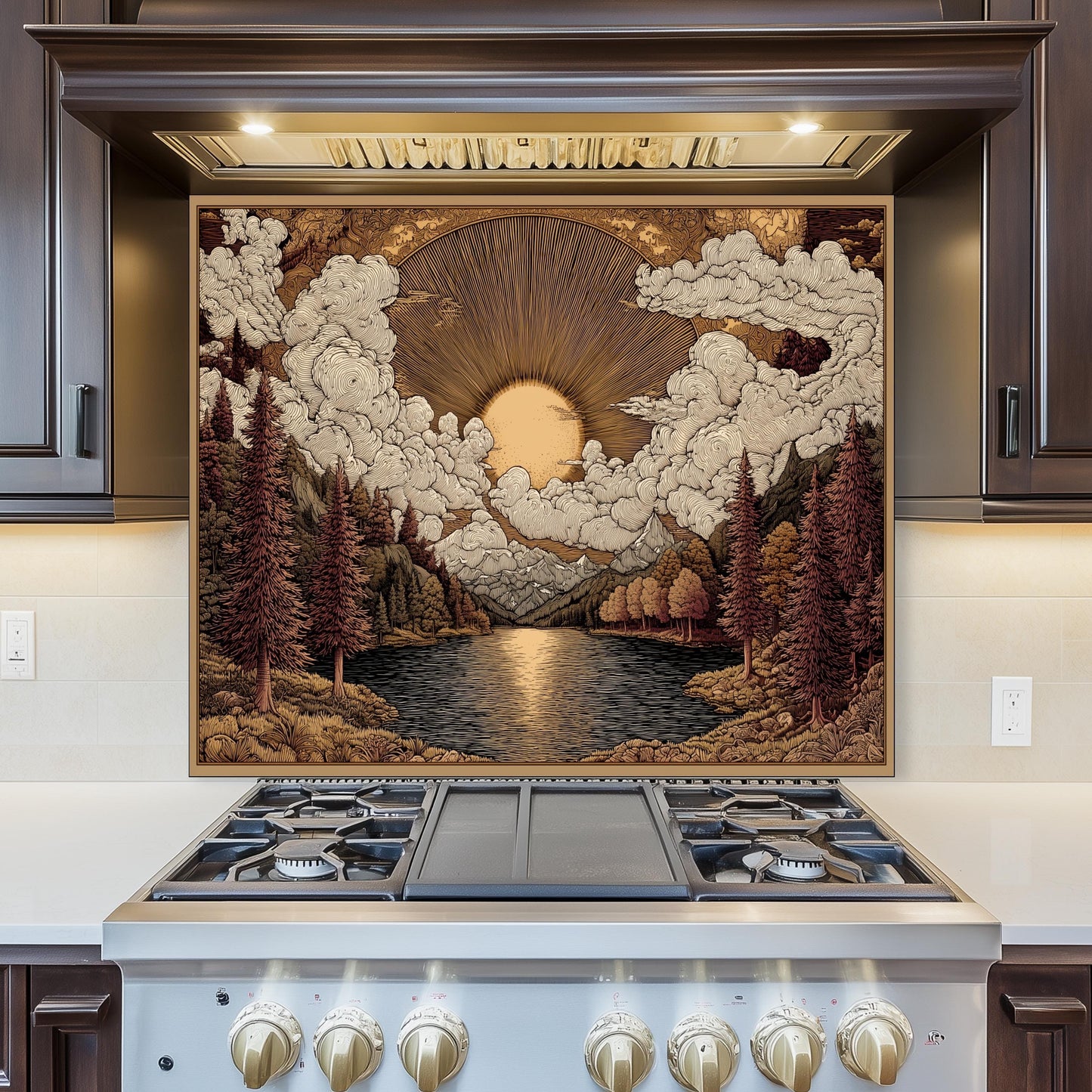 Tempered Glass Kitchen Backsplash: Mountain Sunrise Landscape, Heat-Resistant