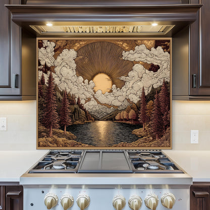 Tempered Glass Kitchen Backsplash: Mountain Sunrise Landscape, Heat-Resistant