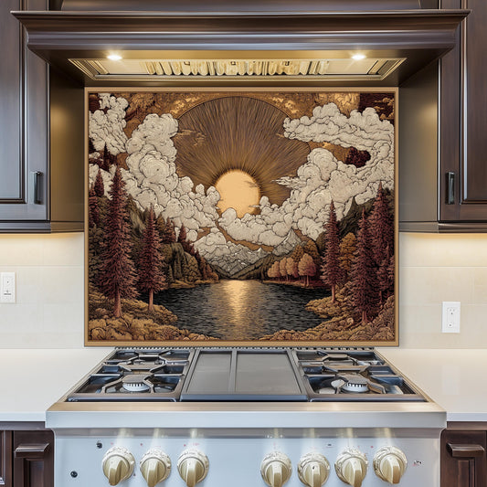 Tempered Glass Kitchen Backsplash: Mountain Sunrise Landscape, Heat-Resistant