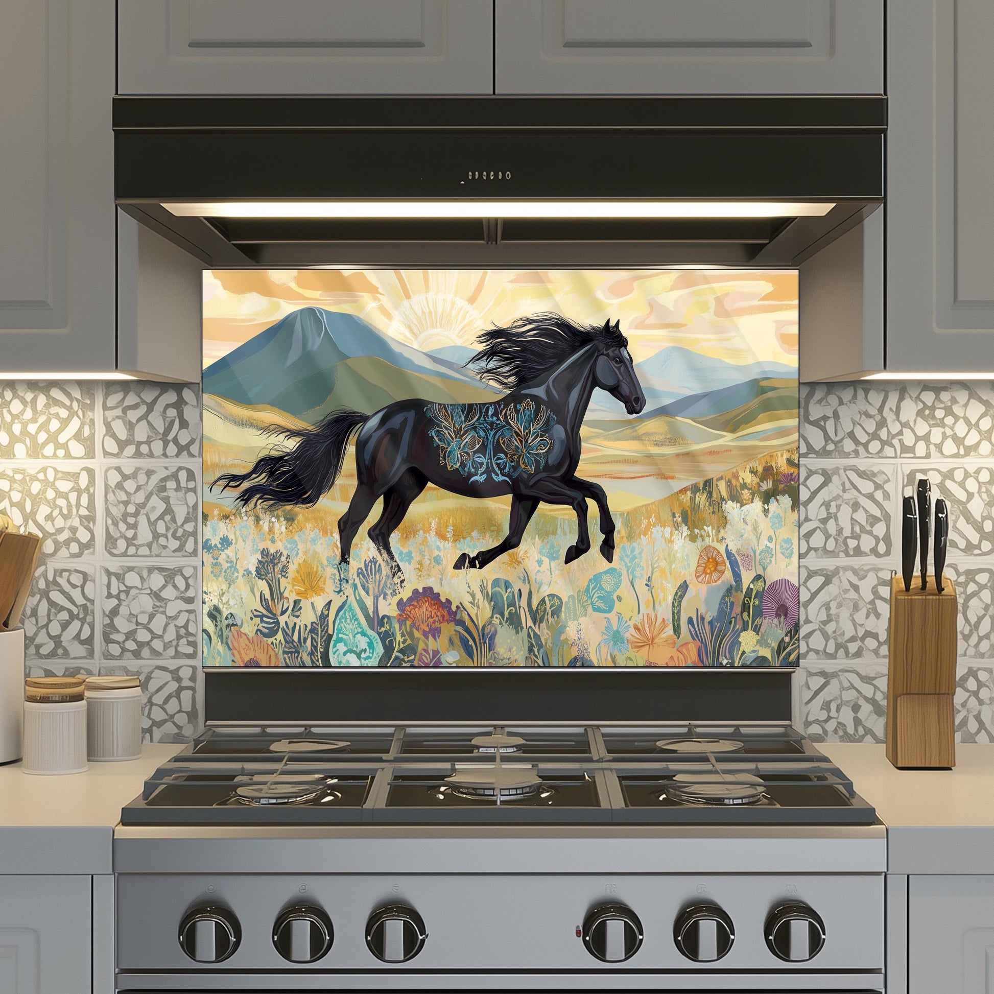 Horse Tempered Glass Kitchen Splashback: Stylish Wall Art