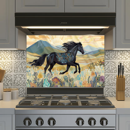Horse Tempered Glass Kitchen Splashback: Stylish Wall Art