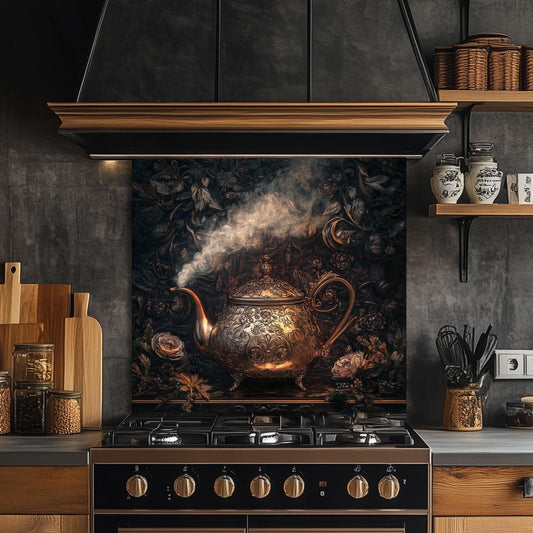 Grapevine tempered glass backsplash, featuring a rustic vineyard design, perfect for farmhouse kitchens. Heat-resistant and easy to clean, adds a touch of vineyard-inspired art to your kitchen decor.