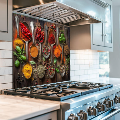 Spices Tempered Glass Backsplash: Heat Resistant Kitchen Wall Art