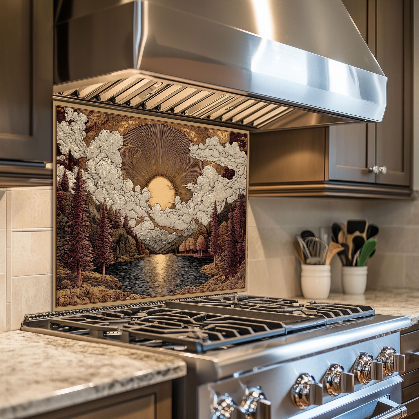 Tempered Glass Kitchen Backsplash: Mountain Sunrise Landscape, Heat-Resistant