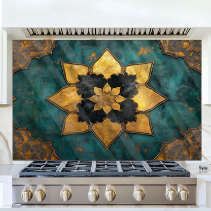 Moroccan Artistic Glass Backsplash, Floral Pattern Stove Guard, Heat Resistant Easy Clean Kitchen Art