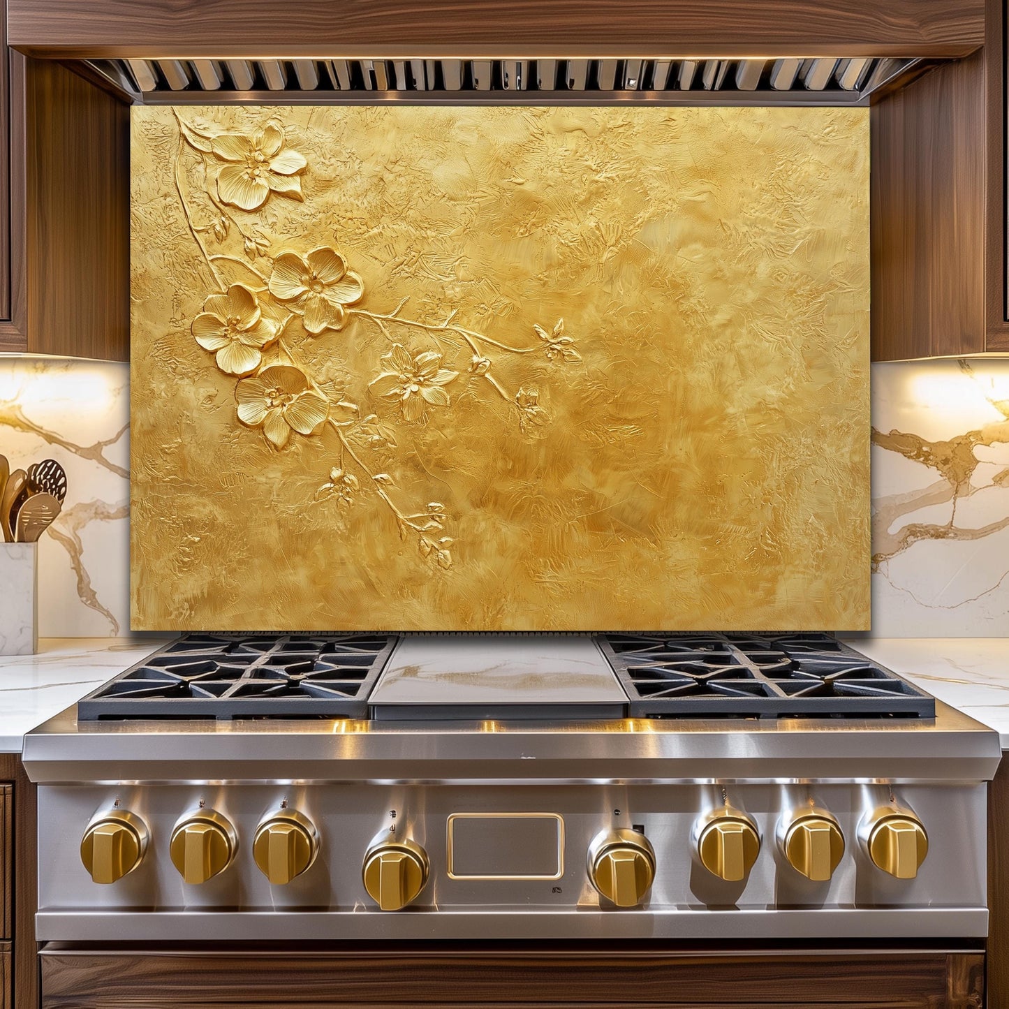 Copper Heron Glass Backsplash, Rustic Bird Stove Guard, Heat Resistant Easy Clean Kitchen Art