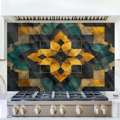 Moroccan Style Glass Backsplash, Floral Medallion Stove Guard, Heat Resistant Easy Clean Kitchen Art