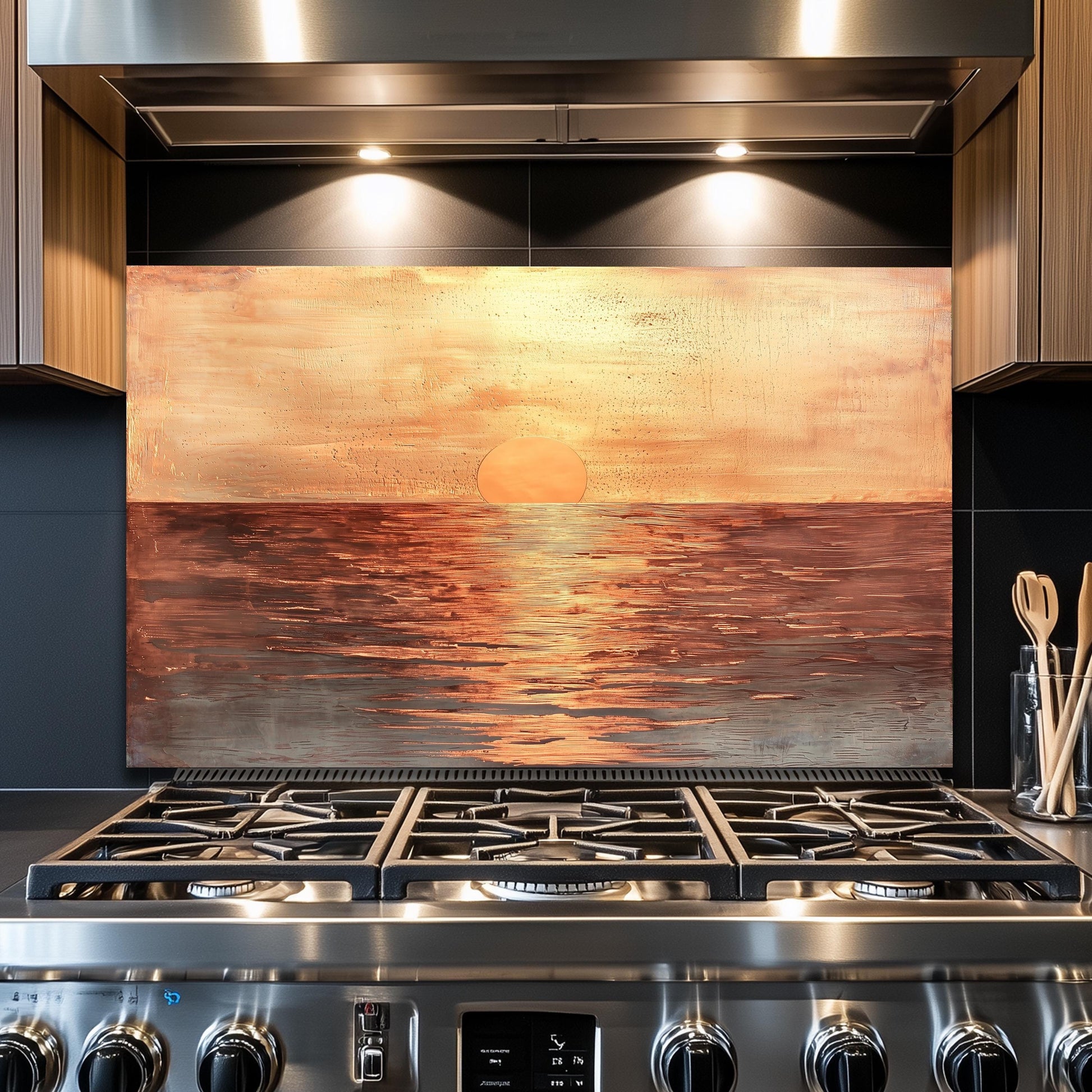 Sunset Ocean Glass Backsplash, Tropical Beach Stove Guard, Heat Resistant Easy Clean Kitchen Art