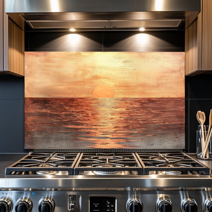 Sunset Ocean Glass Backsplash, Tropical Beach Stove Guard, Heat Resistant Easy Clean Kitchen Art