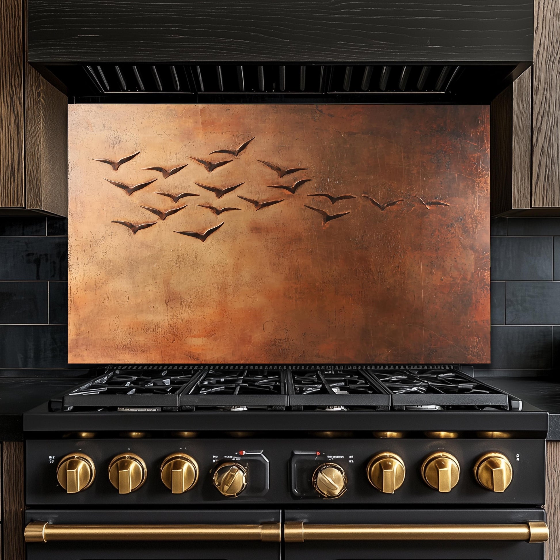 Copper Heron Tempered Glass Kitchen Backsplash: Rustic Bird Art